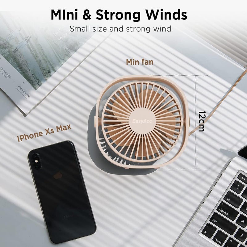 EasyAcc USB Small Desk Fan, Slumber Pod Fan [360°Rotatable &Powerful] 3 Speeds Portable Personal Table Travel Fan for Desk Cruise Ship Dorm Bedroom Office (No Battery) - Image 5